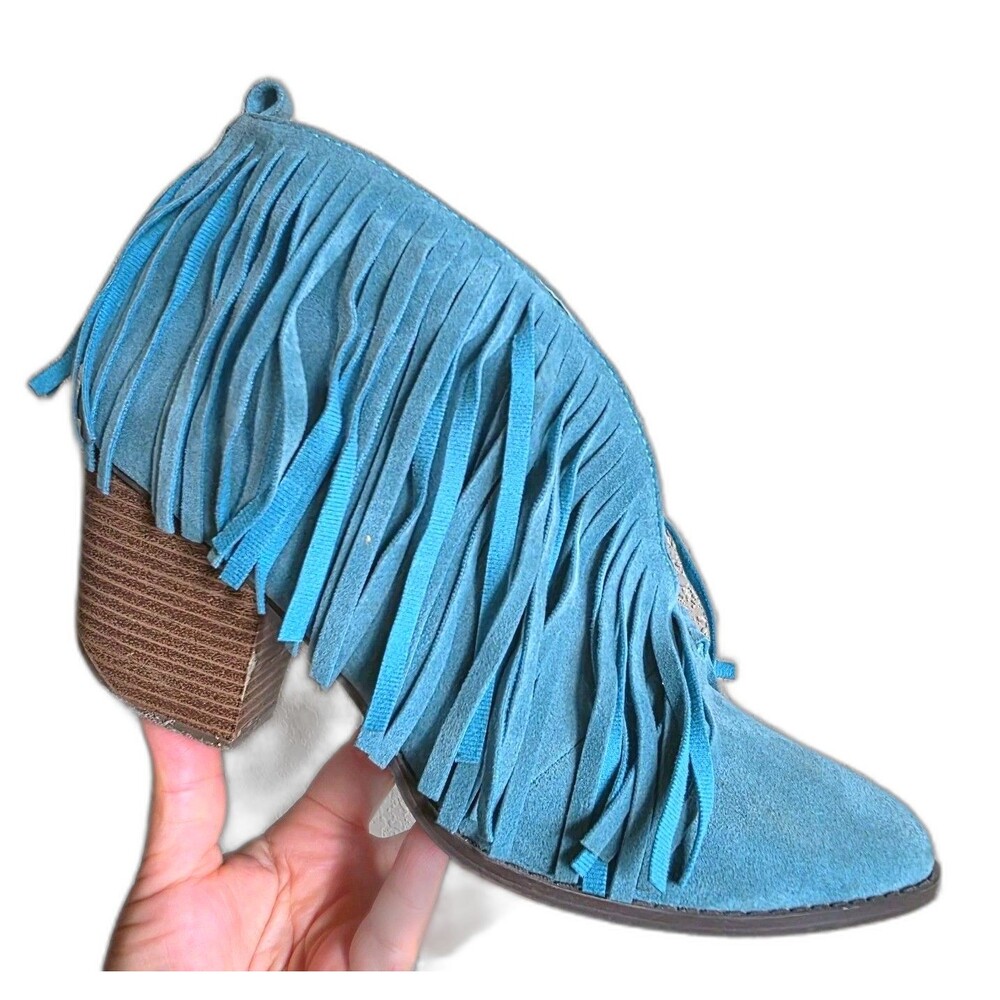 beast fashion booties Size 11 Turquoise Fringe Faux Suede Leather Cowgirl Rodeo
